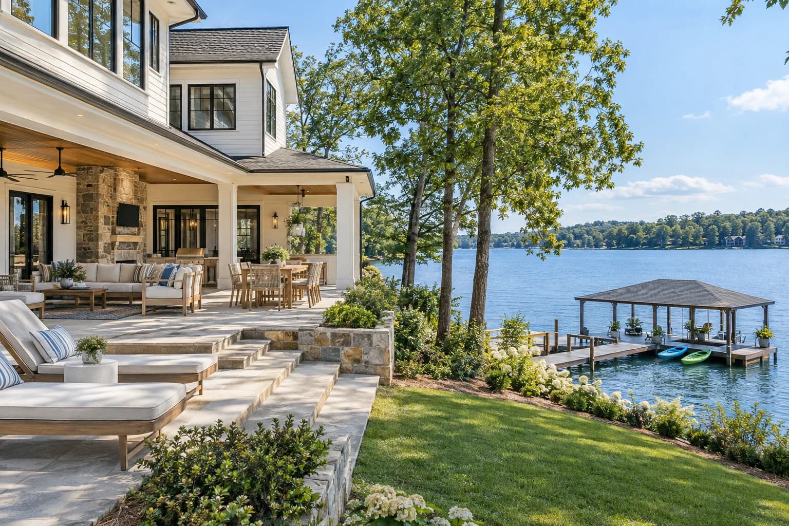 Bright luxury vacation home with a private dock on Lake Norman